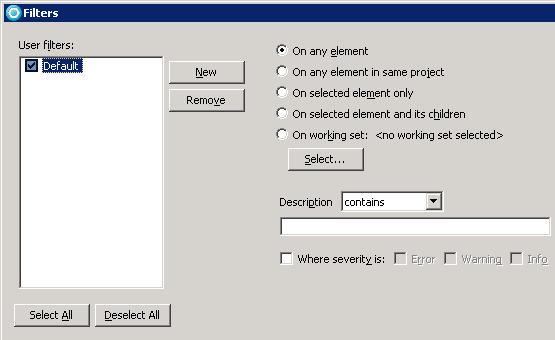 The Filters Dialog in RAD (Eclipse)